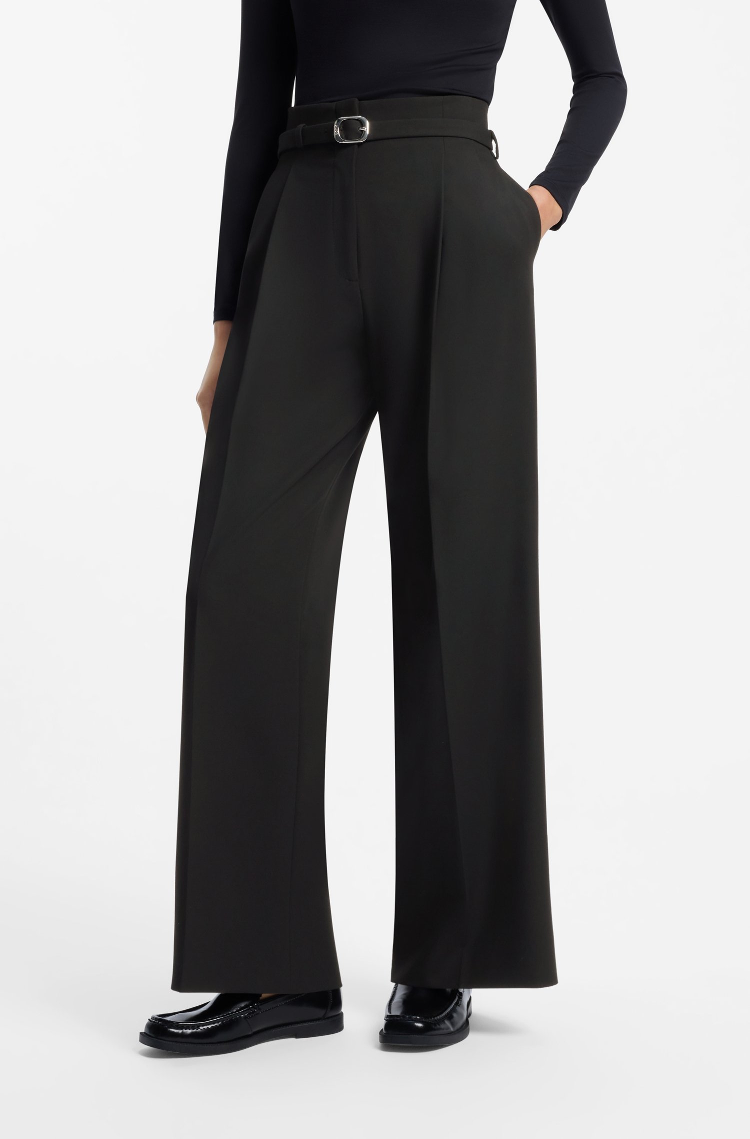 Hugo Belted relaxed-fit trousers in stretch fabric byxor dam