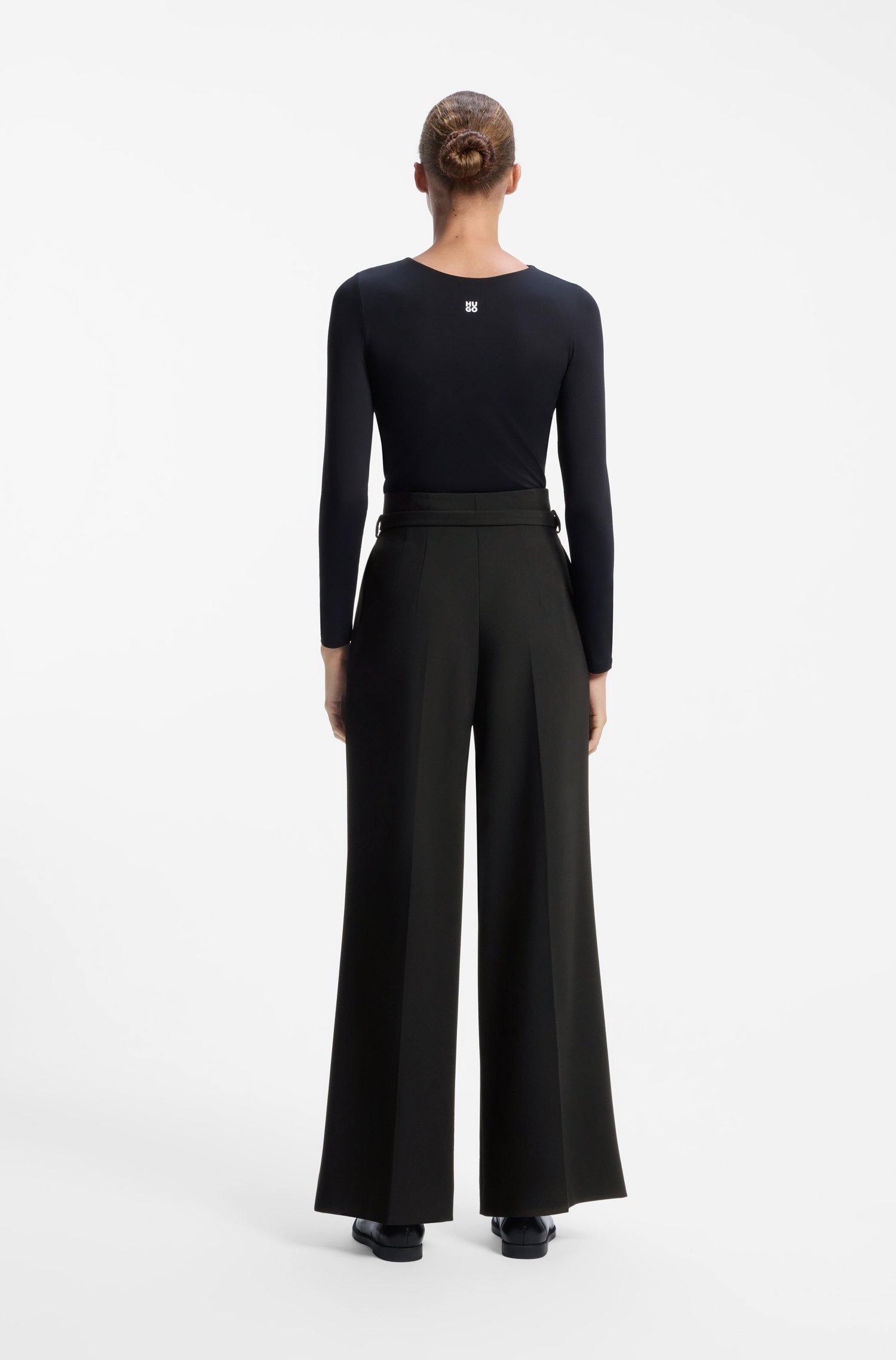 Hugo Belted relaxed-fit trousers in stretch fabric byxor dam – bild 2