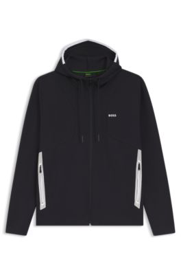 Zip-up cotton-blend hoodie with contrast trims, Dark Blue