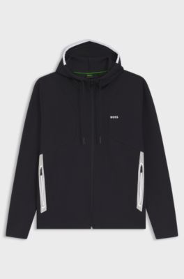 Zip-up hoodie in a cotton blend with contrasting details, Dark Blue