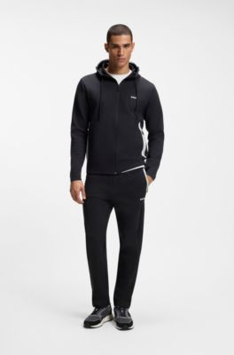 Hoodie i bomullsblandning med dragkedja och kontrasterande detaljer, M&ouml;rkbl&aring;