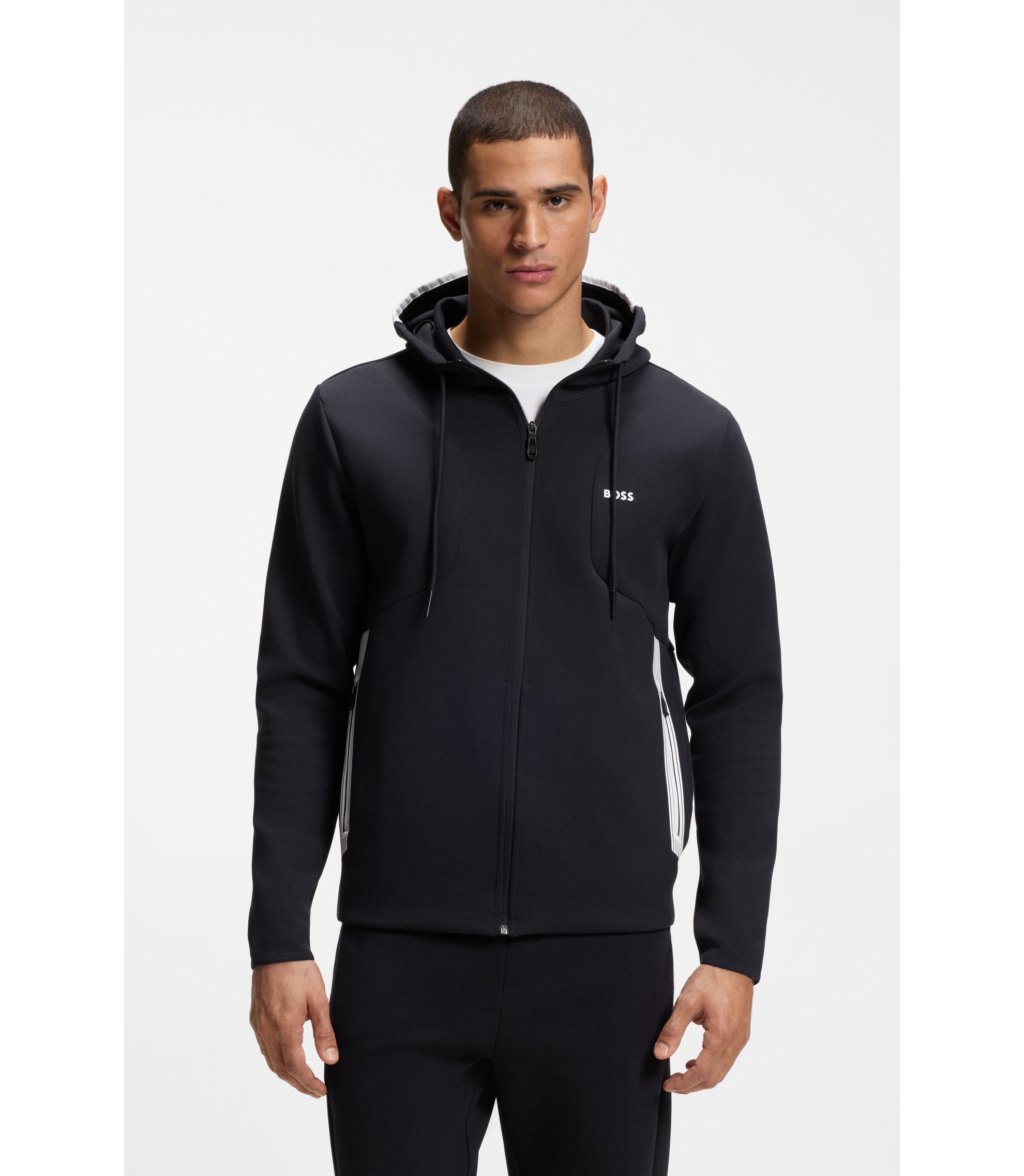 Hoodie aus Baumwoll-Mix mit Reißverschluss und Kontrast-Details