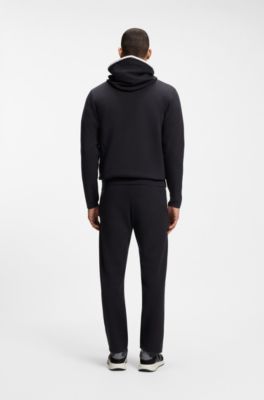 Hoodie i bomullsblandning med dragkedja och kontrasterande detaljer, M&ouml;rkbl&aring;