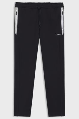 Pantalon en jersey de coton m&eacute;lang&eacute; avec cordon de serrage, Bleu fonc&eacute;