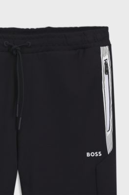 Pantalon en jersey de coton m&eacute;lang&eacute; avec cordon de serrage, Bleu fonc&eacute;