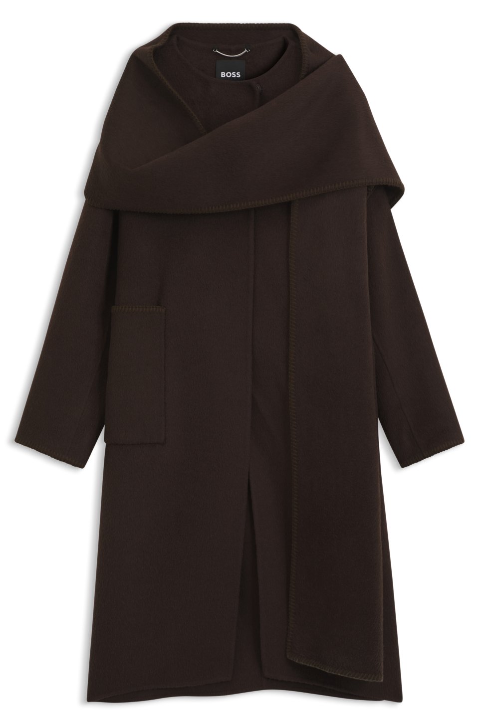 Wool-blend coat with detachable scarf
