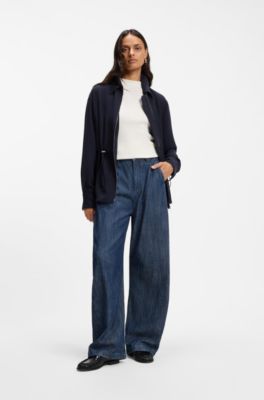 Crease-resistant jacket with adjustable drawstring waist, Dark Blue