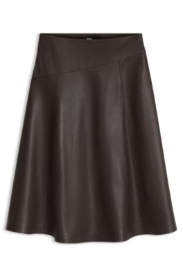 A-line nappa leather skirt with diagonal cut, Brown