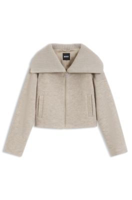 BOSS - Zip-front jacket in virgin wool - Natural
