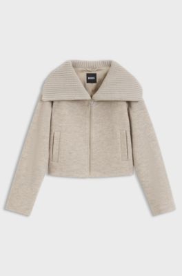 Zip-front jacket in virgin wool, Light Beige