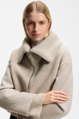 Zip-front jacket in virgin wool, Light Beige
