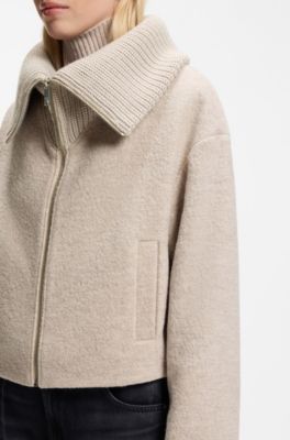 Zip-front jacket in virgin wool, Light Beige