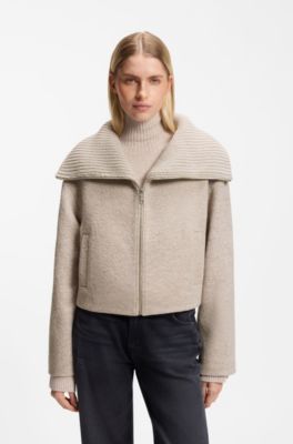 Zip-front jacket in virgin wool, Light Beige