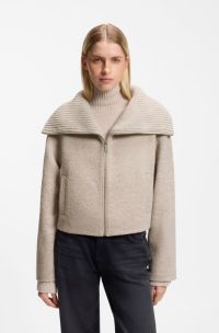 Zip-front jacket in virgin wool, Natural