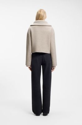 Zip-front jacket in virgin wool, Light Beige