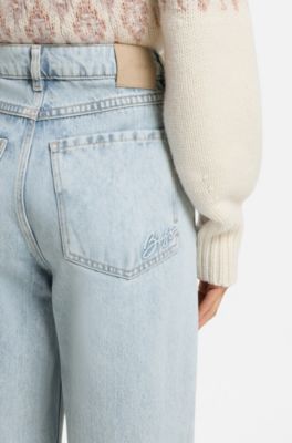 Jeans relaxed fit a gamba larga in denim azzurro, Celeste