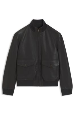 BOSS BY BECKHAM leather jacket with knit trims, Dark Brown