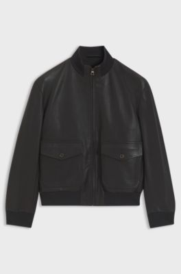 BOSS BY BECKHAM leather jacket with knit trims, Dark Brown