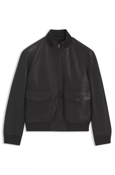 BOSS BY BECKHAM leather jacket with knit trims