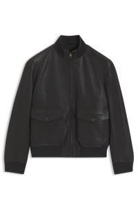 BOSS BY BECKHAM leather jacket with knit trims, Dark Brown