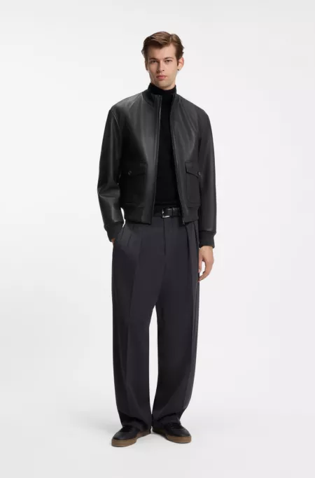 BOSS BY BECKHAM leather jacket with knit trims