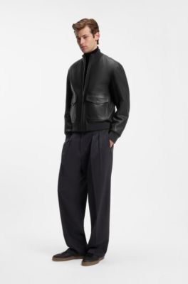 BOSS BY BECKHAM leather jacket with knit trims, Dark Brown