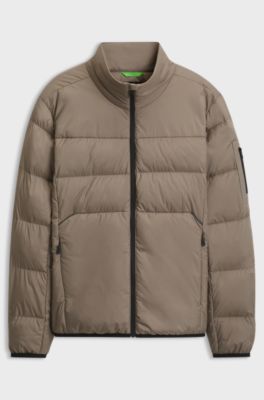 Water-repellent puffer jacket with zipped sleeve pocket, Light Brown