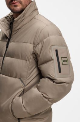 Water-repellent puffer jacket with zipped sleeve pocket, Light Brown
