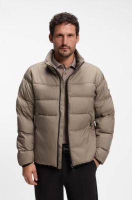 Water-repellent puffer jacket with zipped sleeve pocket, Light Brown