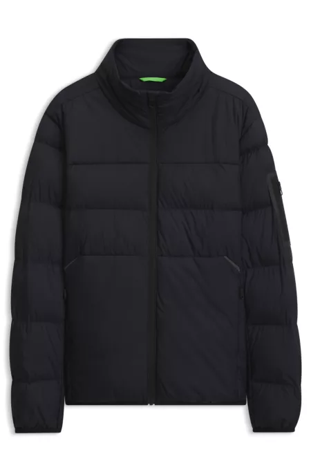 Water-repellent puffer jacket with zipped sleeve pocket