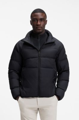 Water-repellent puffer jacket with zipped sleeve pocket, Dark Blue