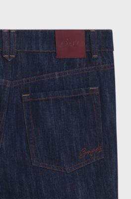 Wide-leg jeans in blue denim with turn-ups, Dark Blue