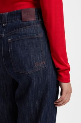 Wide-leg jeans in blue denim with turn-ups, Dark Blue