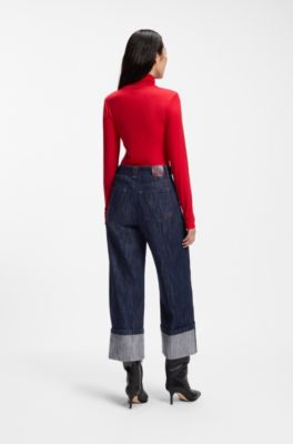 Wide-leg jeans in blue denim with turn-ups, Dark Blue
