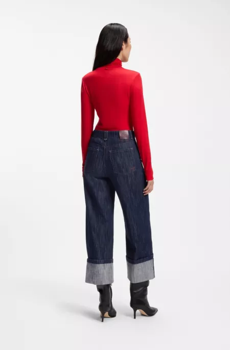 Wide-leg jeans in blue denim with turn-ups