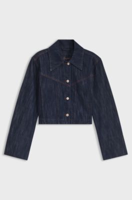 Boxy-fit denim shirt jacket in cotton, Dark Blue