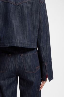 Boxy-fit denim shirt jacket in cotton, Dark Blue