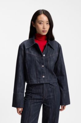 Boxy-fit denim shirt jacket in cotton, Dark Blue