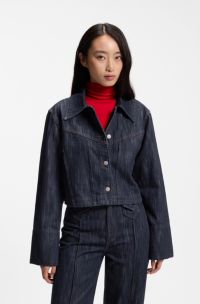 Boxy-fit denim shirt jacket in cotton, Dark Blue