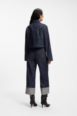 Boxy-fit denim shirt jacket in cotton, Dark Blue