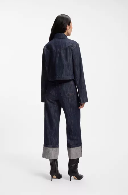 Boxy-fit denim shirt jacket in cotton