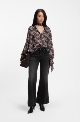 Low-rise regular-fit jeans in bootcut cotton, Black