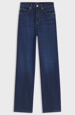 Wide-leg jeans in marble-washed denim, Dark Blue