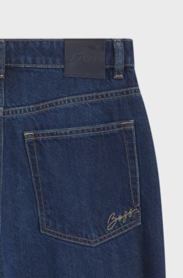 Jeans aus Marble-washed-Denim mit weitem Beinverlauf, Dunkelblau