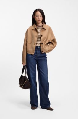 Jeans aus Marble-washed-Denim mit weitem Beinverlauf, Dunkelblau