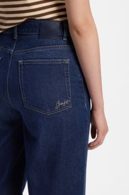 Wide-leg jeans in marble-washed denim, Dark Blue