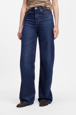 Wide-leg jeans in marble-washed denim, Dark Blue