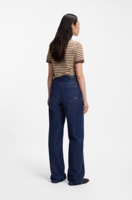 Wide-leg jeans in marble-washed denim, Dark Blue