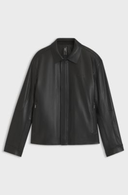 Porsche x BOSS leather jacket with concealed magnetic closure, Black