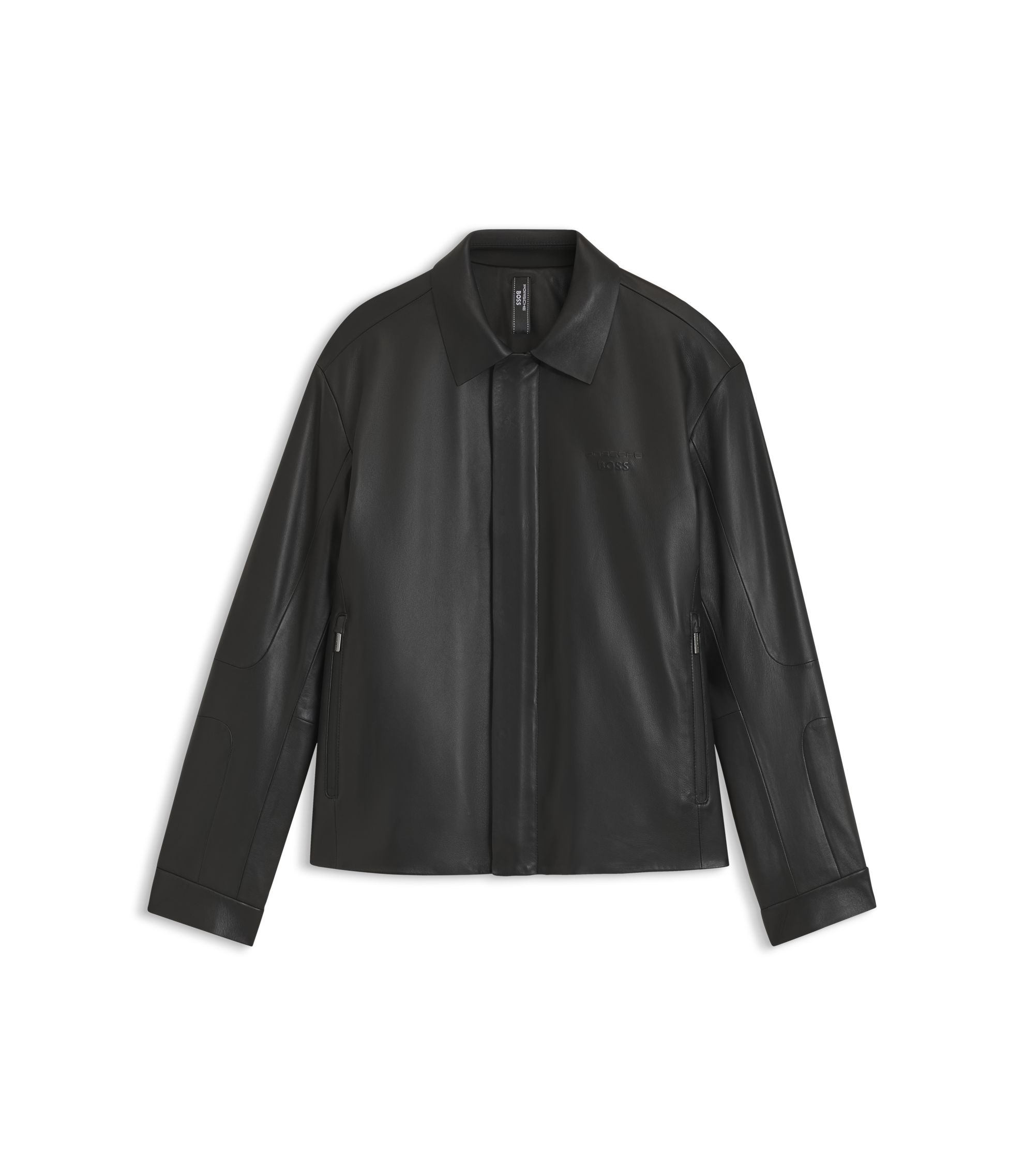 PORSCHE BOSS レザージャケット BOSS - Porsche x BOSS レザージャケット 隠しマグネット留め - ブラック